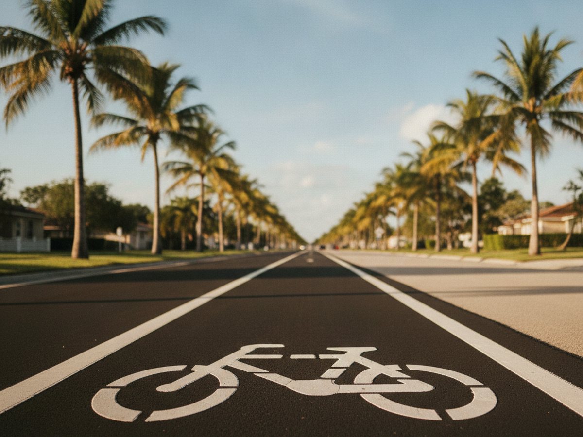 Una ciclovía marcada en una calle soleada de Florida