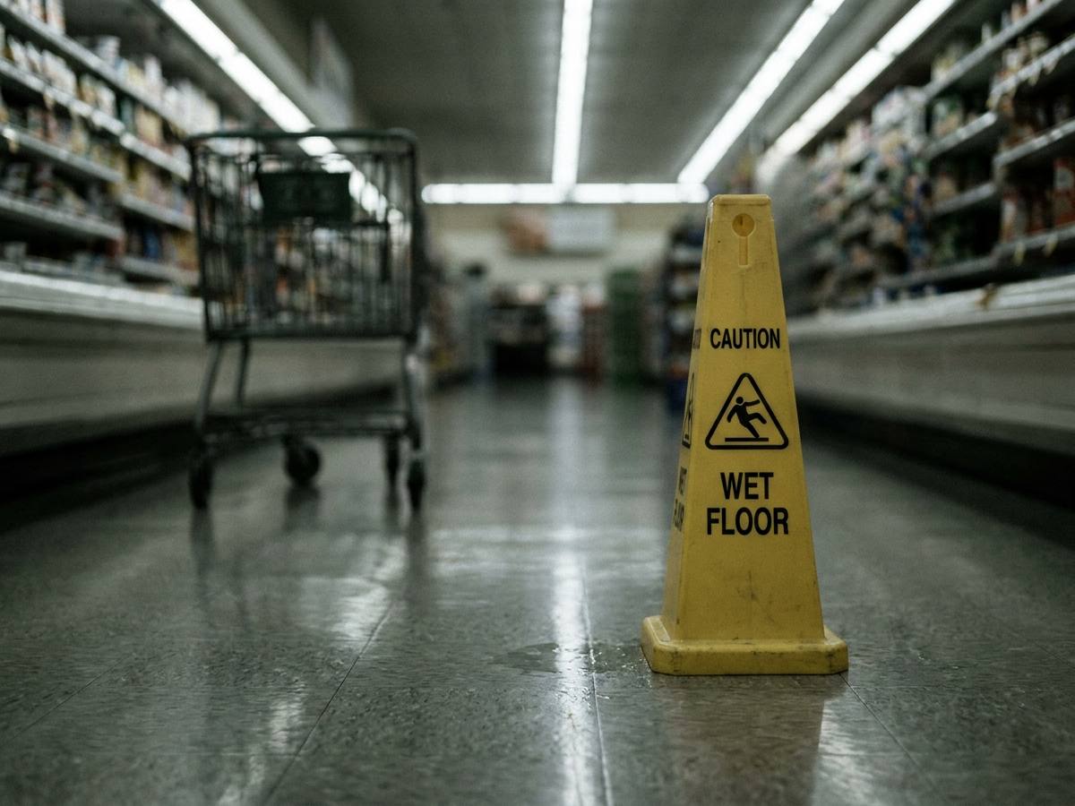 Un piso mojado en el pasillo de una tienda