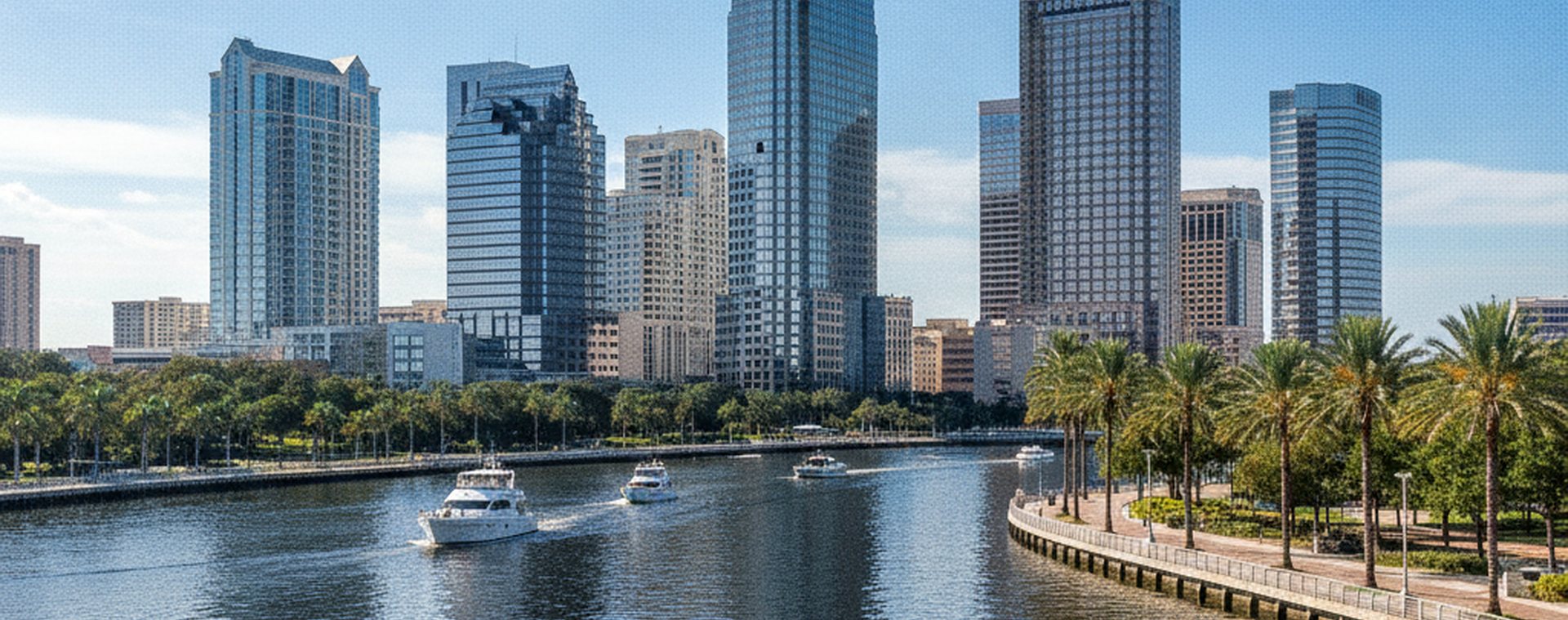 The downtown Tampa skyline and the convention center across the Hillsborough River